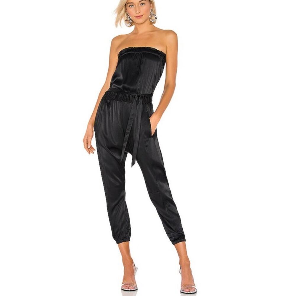 Frame Harem Jumpsuit Womens Small Black Noir Strapless Pull On Elastic Waist